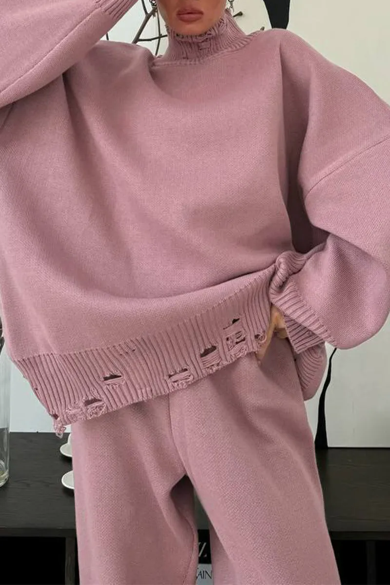 HUR1063 Oversized Knit Pullover and Jogger Set