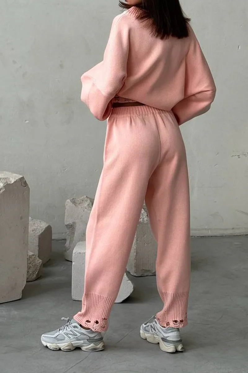 HUR1063 Oversized Knit Pullover and Jogger Set