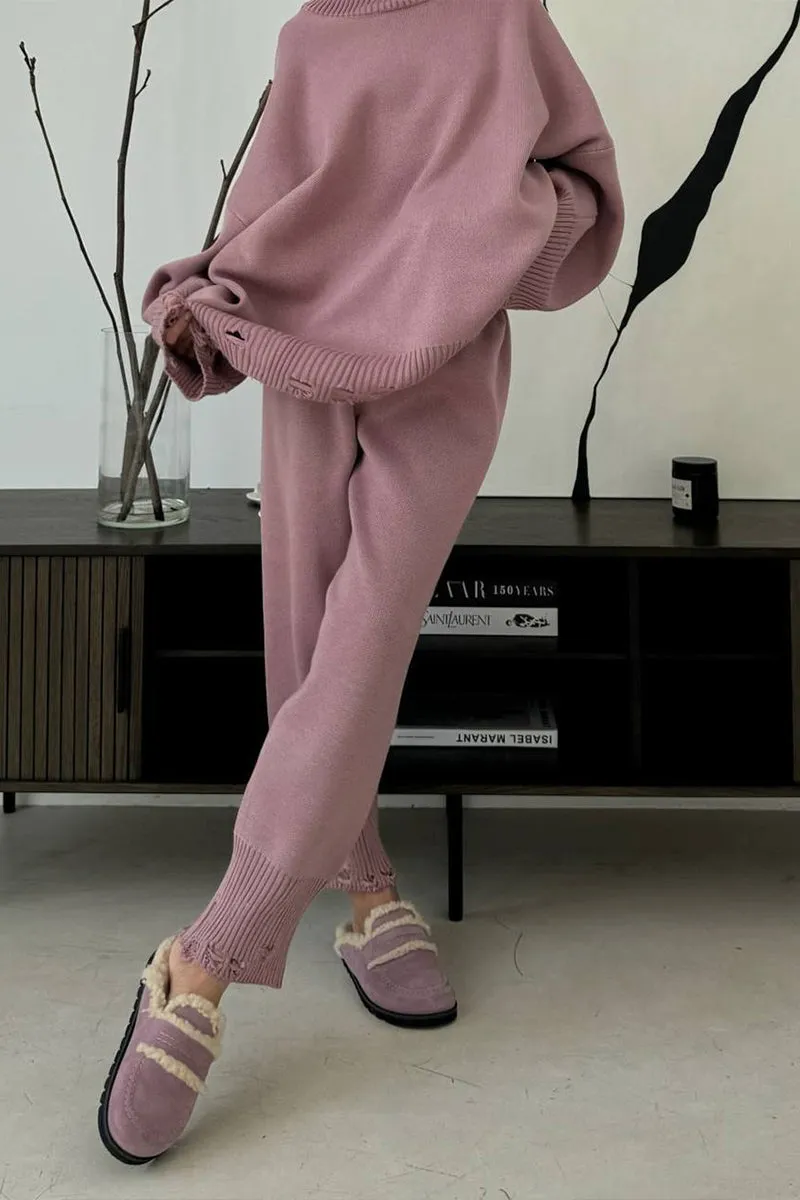 HUR1063 Oversized Knit Pullover and Jogger Set