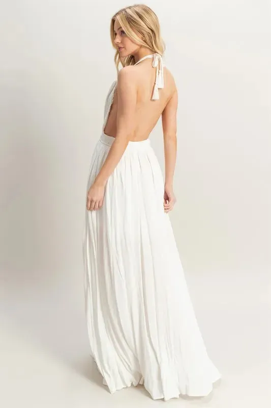 HYFVE Halter Neck Fitted Waist Flowy Maxi Dress