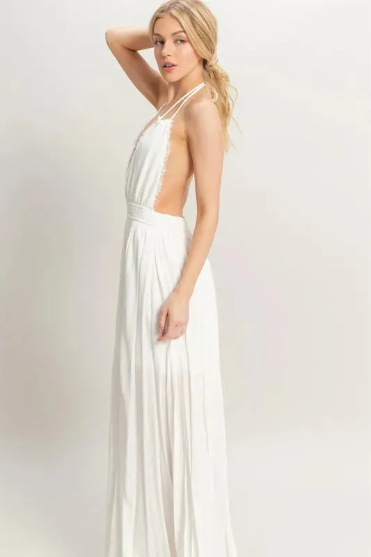 HYFVE Halter Neck Fitted Waist Flowy Maxi Dress