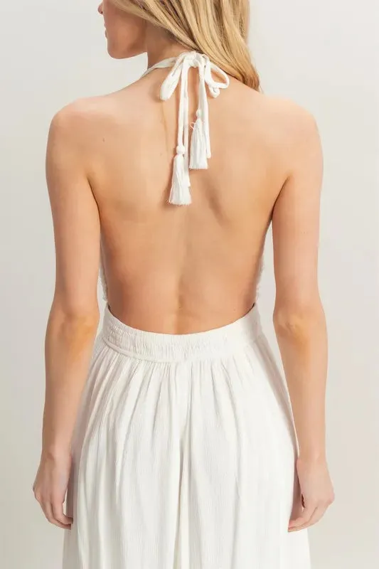 HYFVE Halter Neck Fitted Waist Flowy Maxi Dress