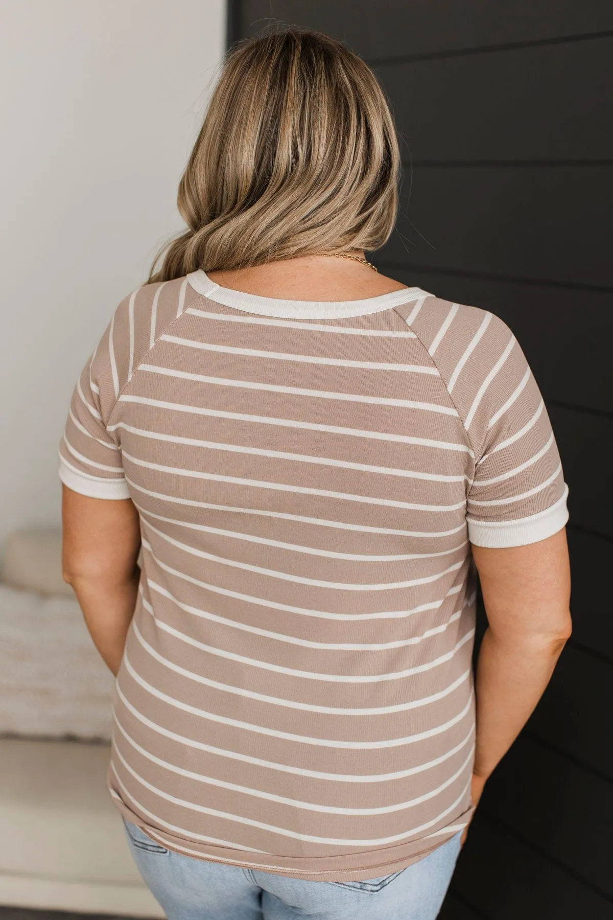 Impressive Encounters Striped Top- Light Mocha