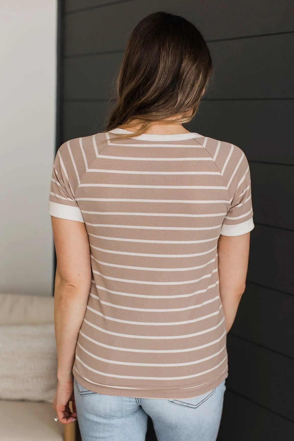 Impressive Encounters Striped Top- Light Mocha