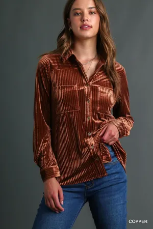 Jasper Ribbed Velvet Collared Top - Copper