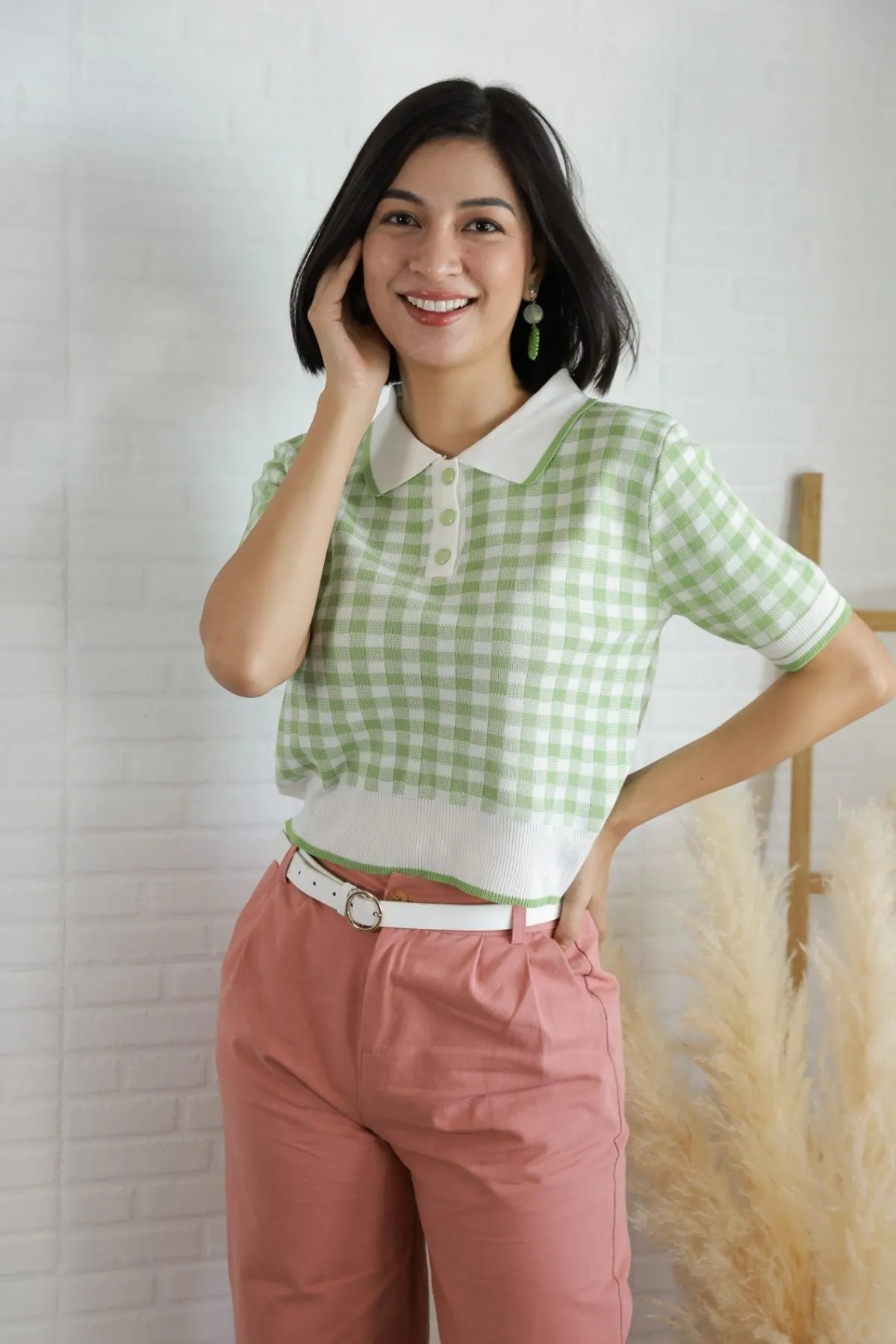 JENNA Plaid Knit Shirt (Green)