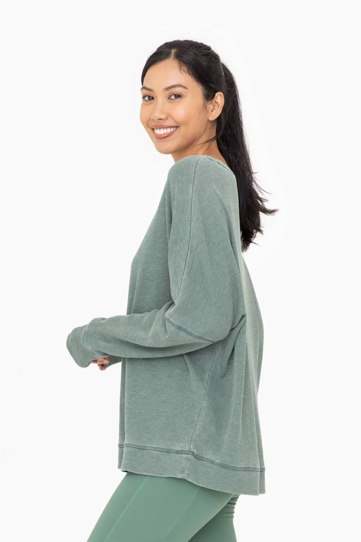 Kaya- Waffle Ribbed Round Neck Pullover