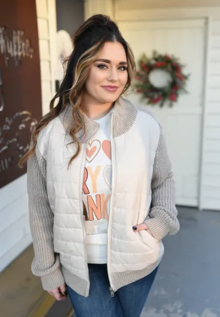 Keeping Warm Sweater Puffer Jacket in Black