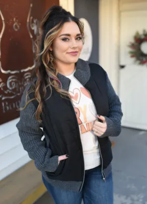 Keeping Warm Sweater Puffer Jacket in Black