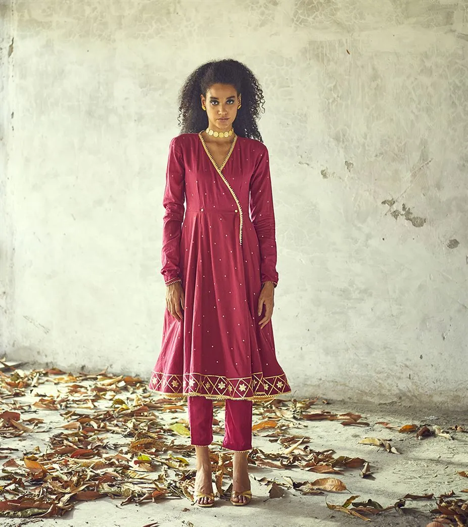 Khara Kapas Battery Park wrap anarakali gold dots gota Angoori kurta set of 2 KW623 Festive