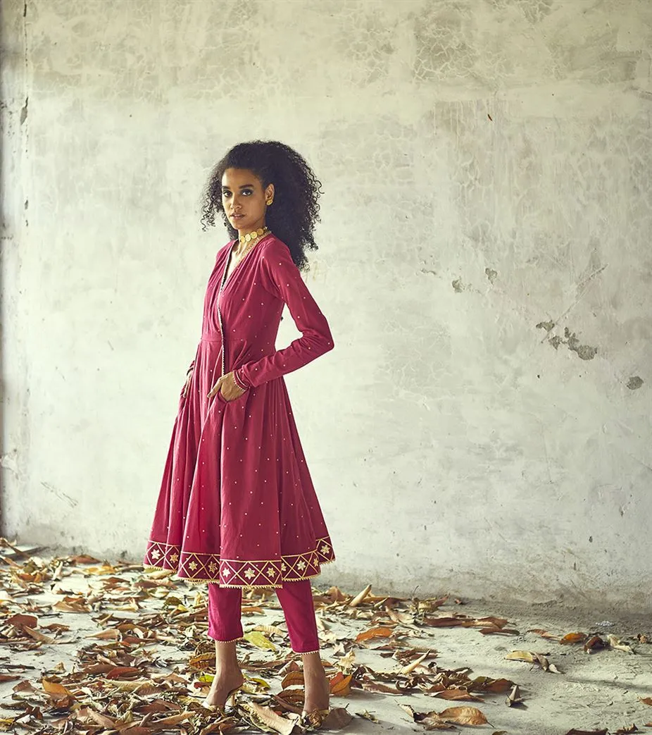 Khara Kapas Battery Park wrap anarakali gold dots gota Angoori kurta set of 2 KW623 Festive