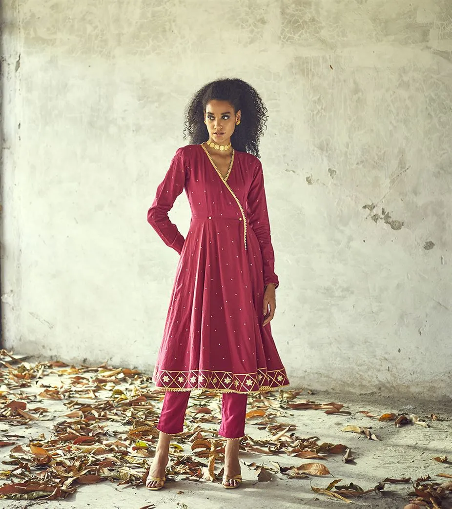 Khara Kapas Battery Park wrap anarakali gold dots gota Angoori kurta set of 2 KW623 Festive