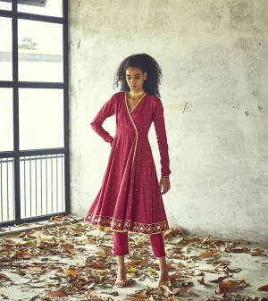 Khara Kapas Battery Park wrap anarakali gold dots gota Angoori kurta set of 2 KW623 Festive