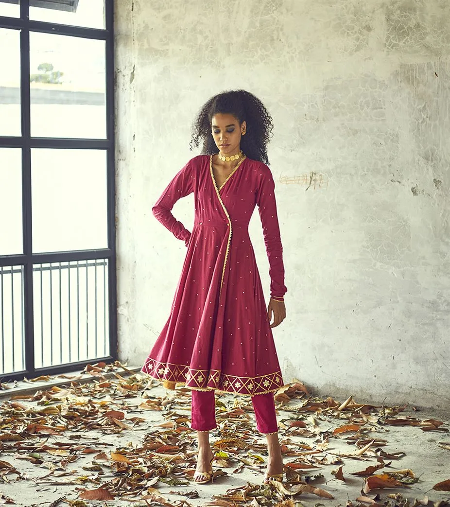 Khara Kapas Battery Park wrap anarakali gold dots gota Angoori kurta set of 2 KW623 Festive
