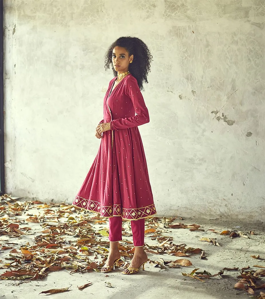 Khara Kapas Battery Park wrap anarakali gold dots gota Angoori kurta set of 2 KW623 Festive
