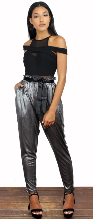 Kick it High Waist Silver Metallic Pants