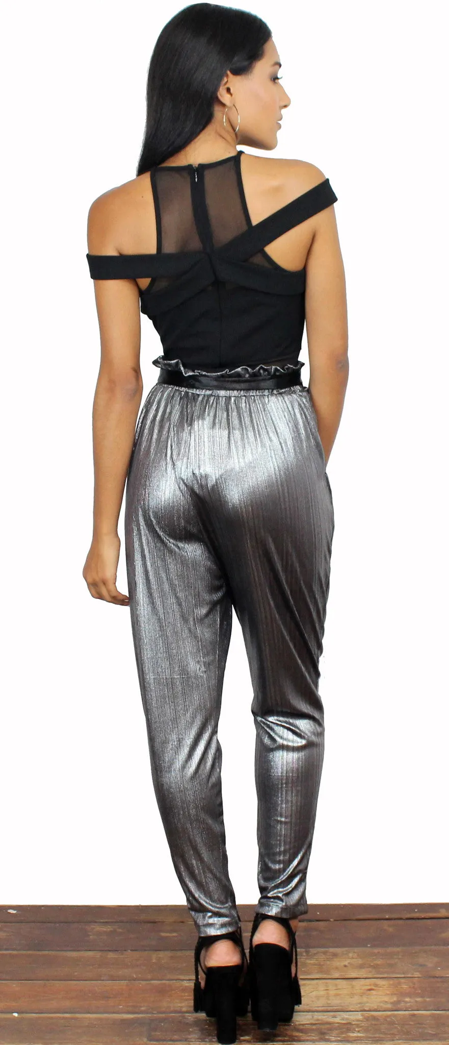 Kick it High Waist Silver Metallic Pants