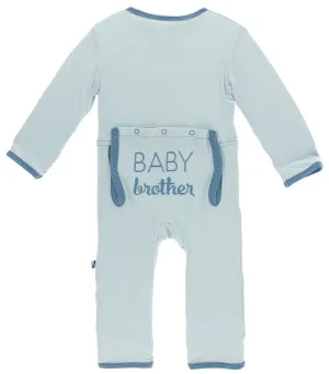 KicKee Pants Applique Coverall with Snaps - Spring Sky Baby Brother