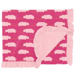 KicKee Pants Calypso Hippo Double Ruffle Print Throw Blanket