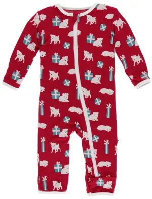 KicKee Pants Crimson Puppies and Presents Coverall with Zipper