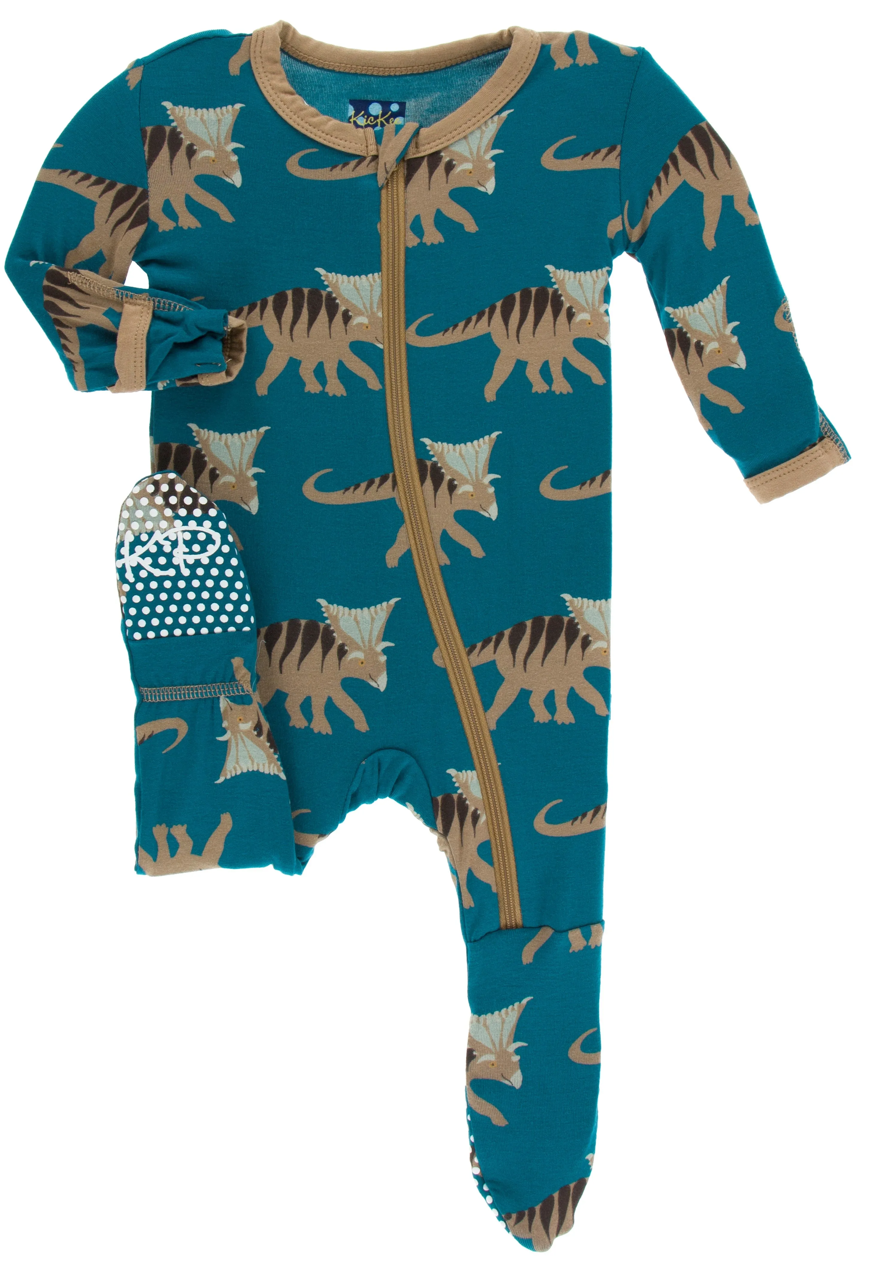 KicKee Pants Heritage Blue Kosmoceratops Footie with Zipper