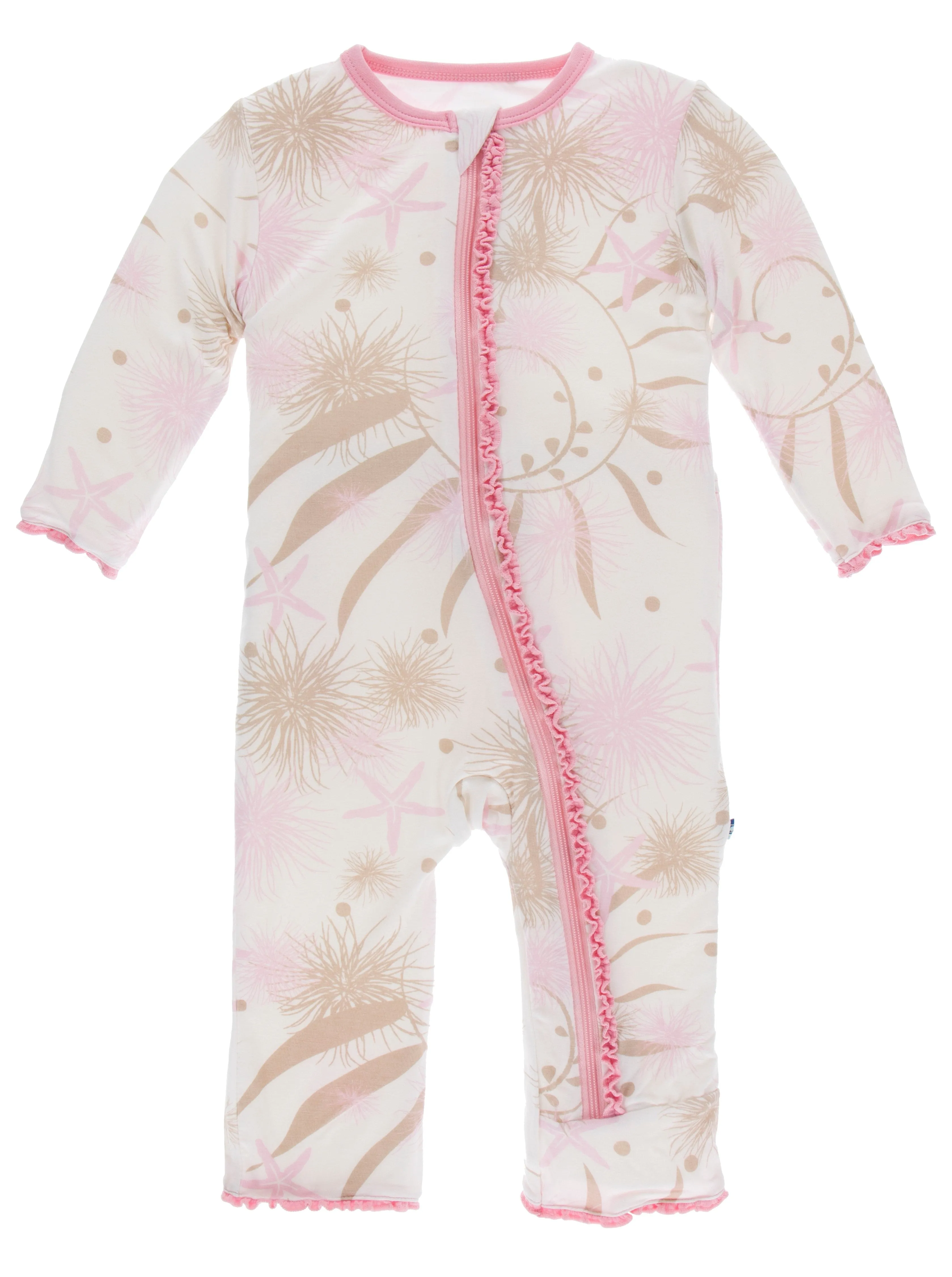 KicKee Pants Natural Sea Garden Muffin Ruffle Coverall with Zipper