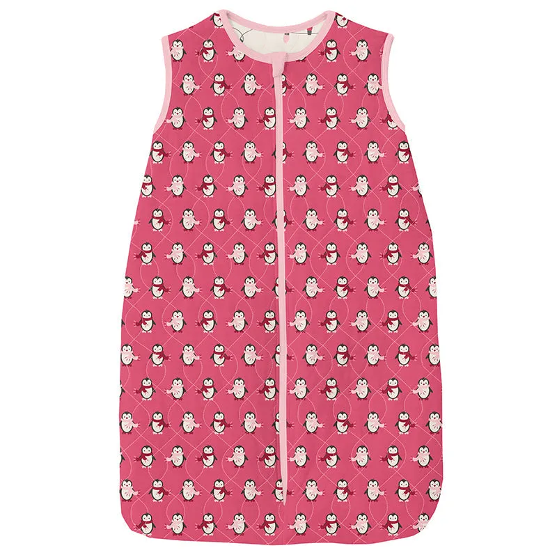KicKee Pants Quilted Sleeping Bag - Winter Rose Penguins/Natural Holiday Lights