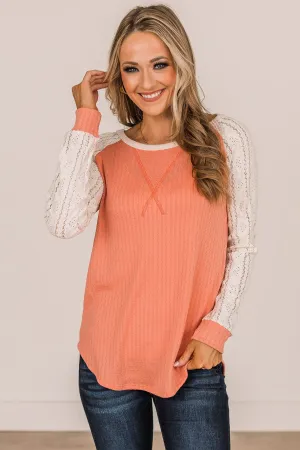 Laced With Love Crochet Knit Top- Coral & Ivory