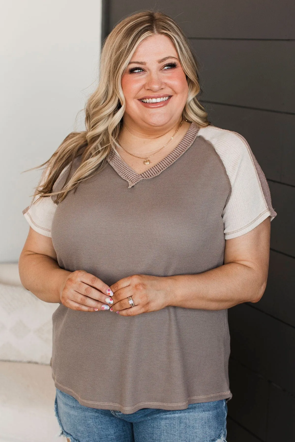 Laughing With Friends Color Block Top- Mocha