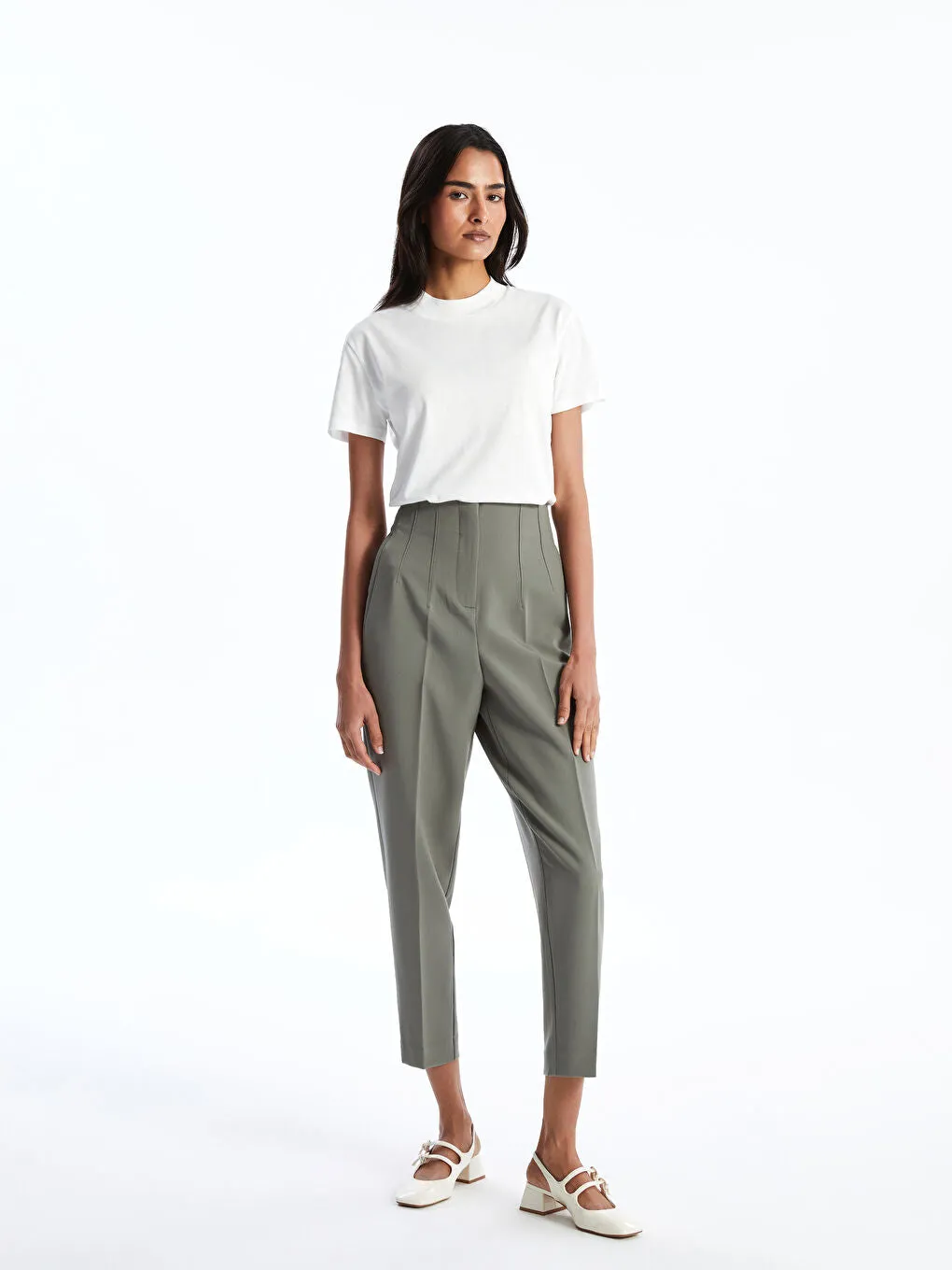 LCWAIKIKI Classic Ecru Stand Collar Women T-Shirt