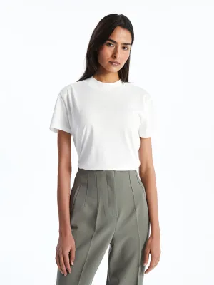 LCWAIKIKI Classic Ecru Stand Collar Women T-Shirt