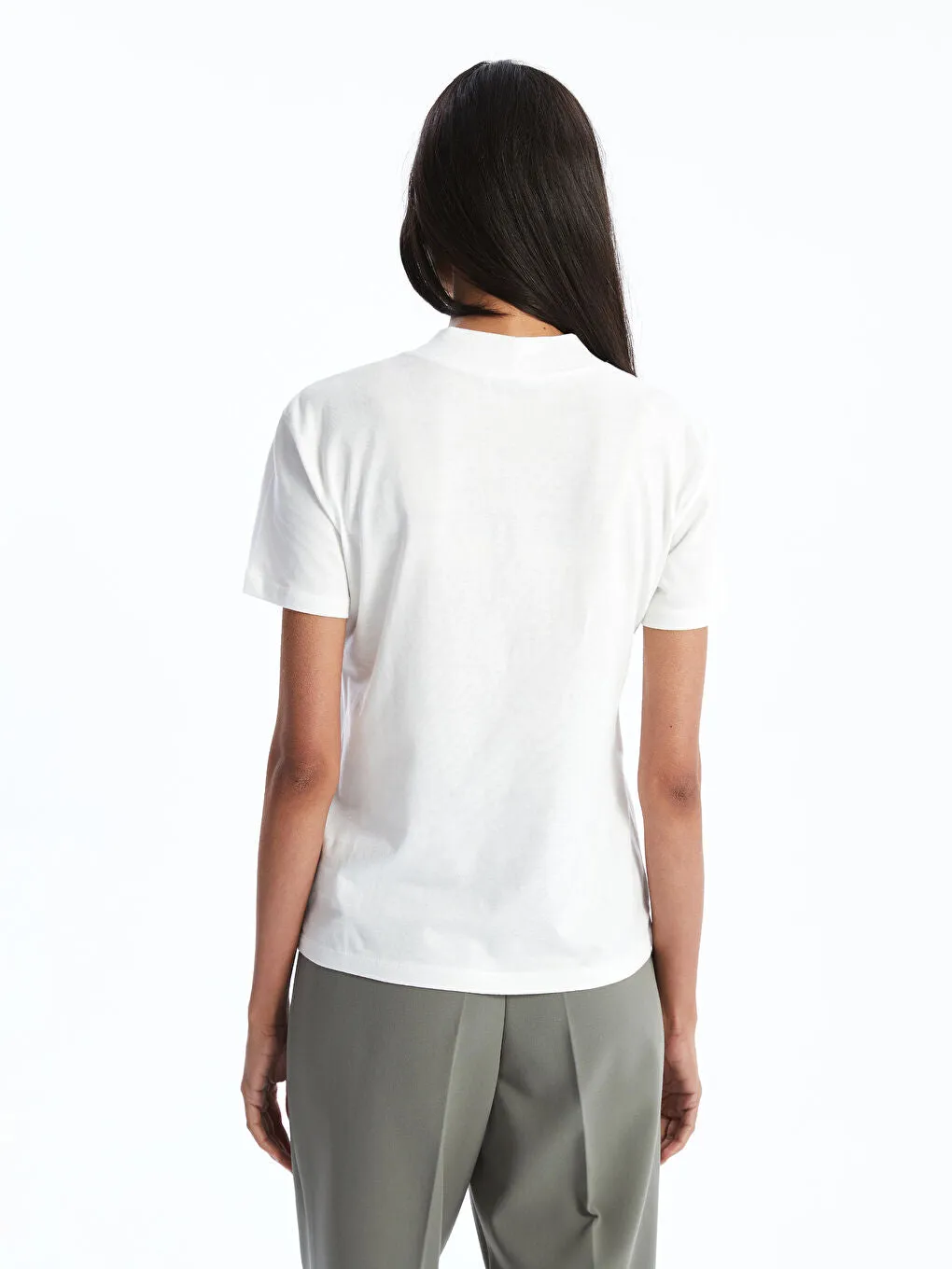LCWAIKIKI Classic Ecru Stand Collar Women T-Shirt