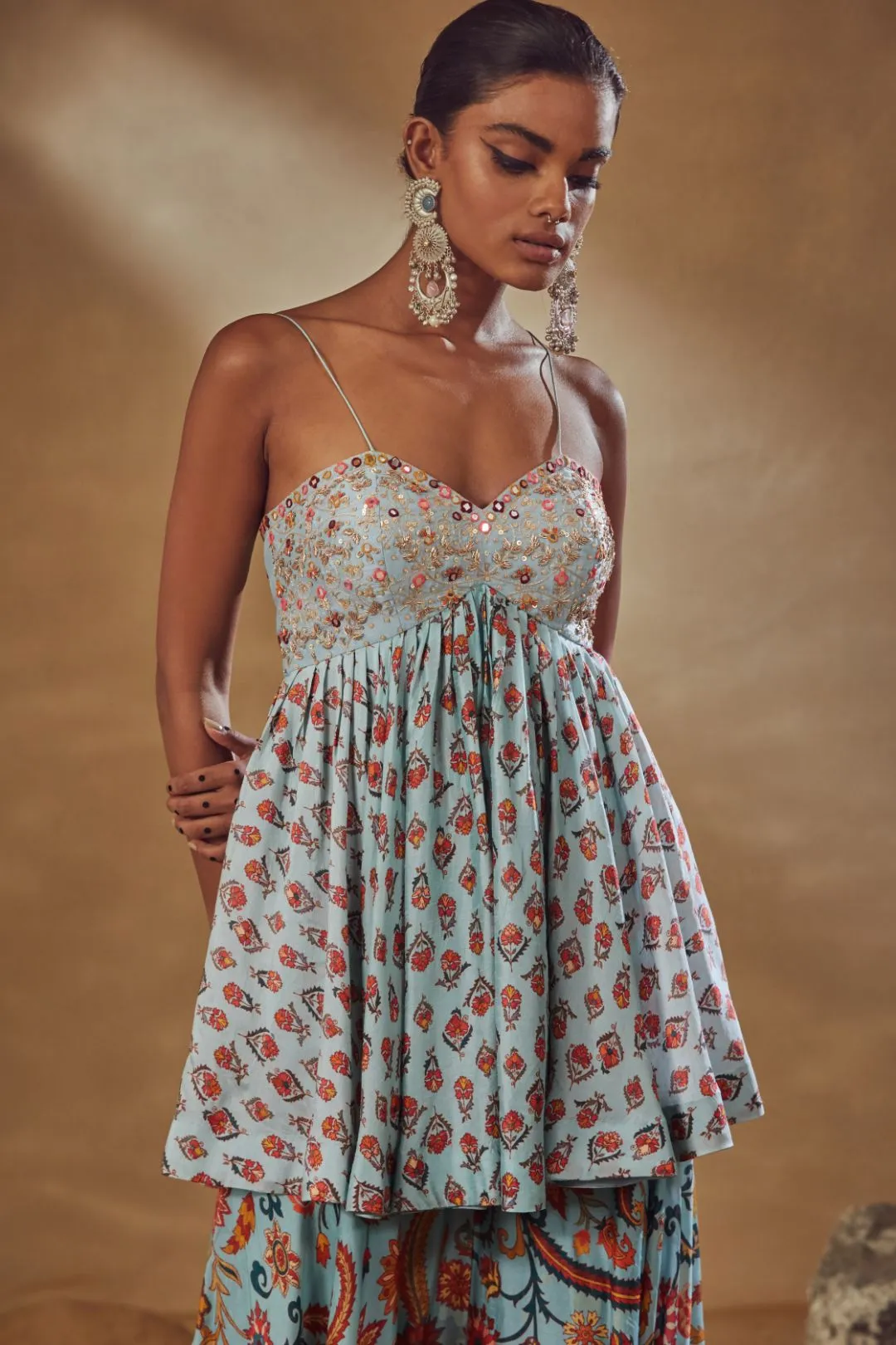 Light Blue Sharara Set