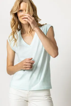 Lilla P Rib Trim V-Neck; Pool