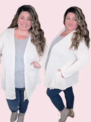 Lisa Diamond Sweater Knit Open Cardigan in Cream Natural