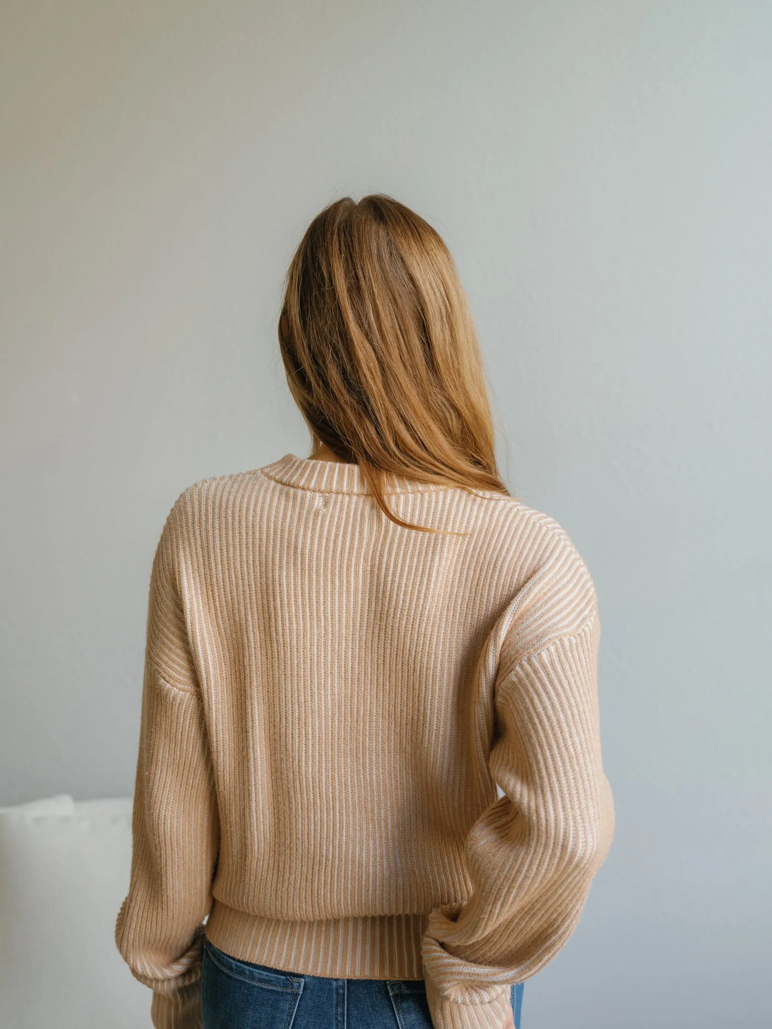 Listen Closely Sweater-Tan/White