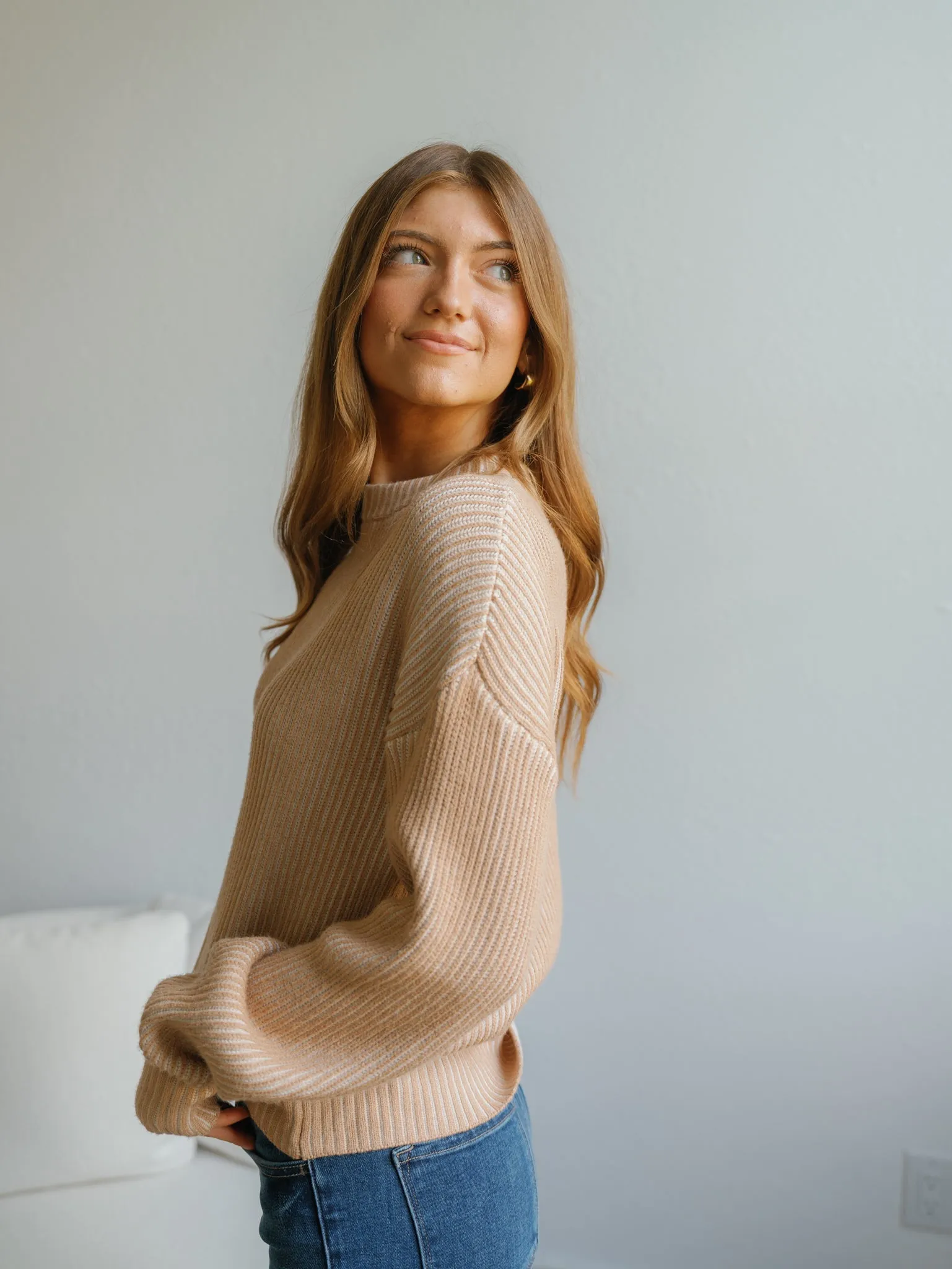 Listen Closely Sweater-Tan/White