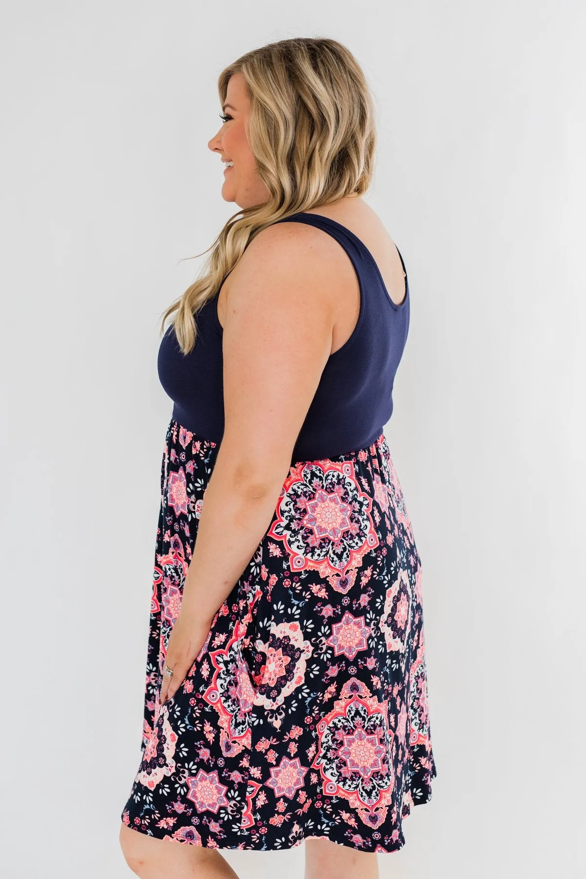 Looking For Fun Printed Dress- Navy