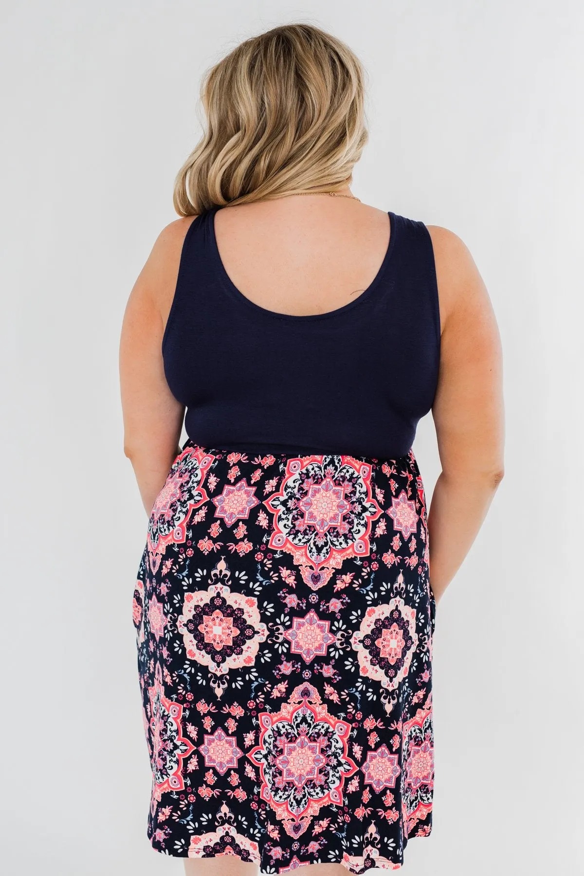 Looking For Fun Printed Dress- Navy