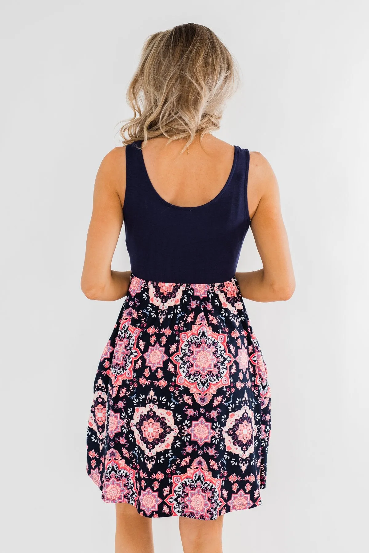 Looking For Fun Printed Dress- Navy