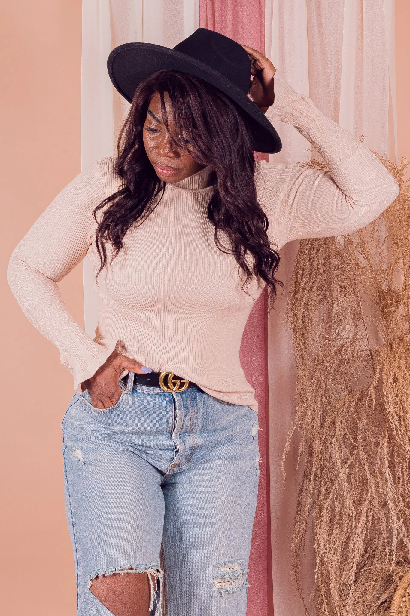 Looking Out Mock Neck Sweater Top
