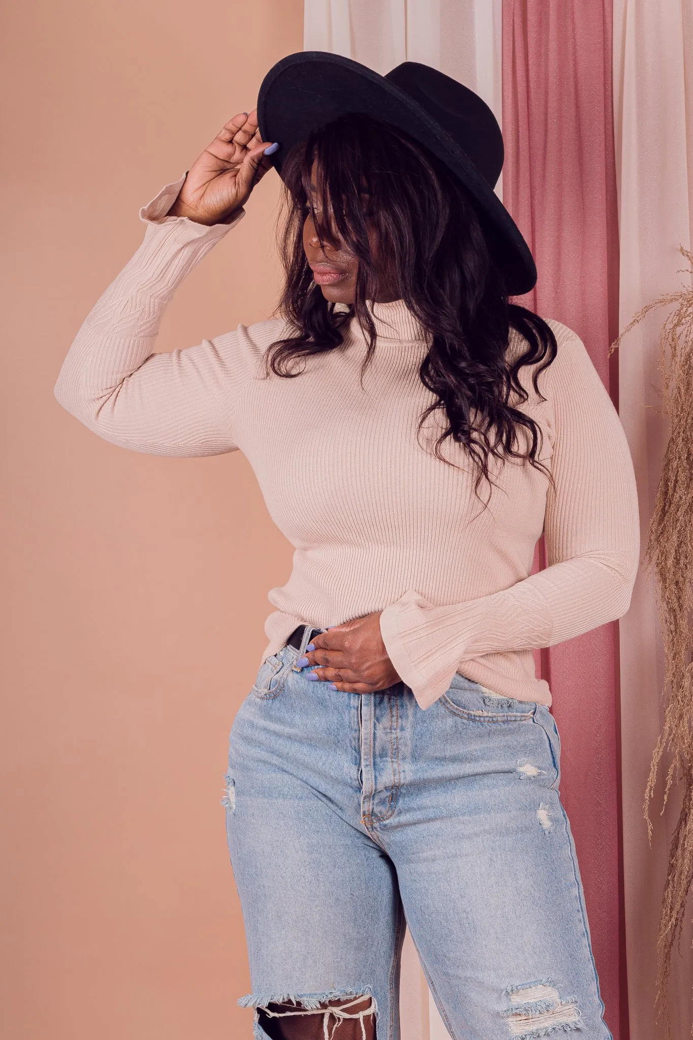Looking Out Mock Neck Sweater Top