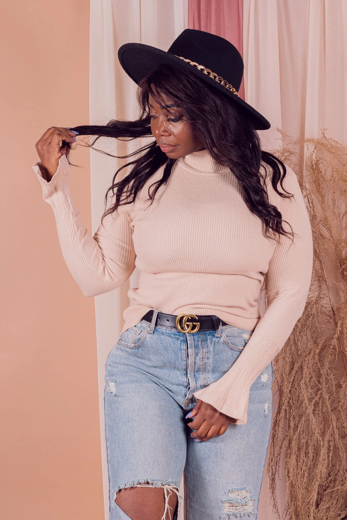 Looking Out Mock Neck Sweater Top