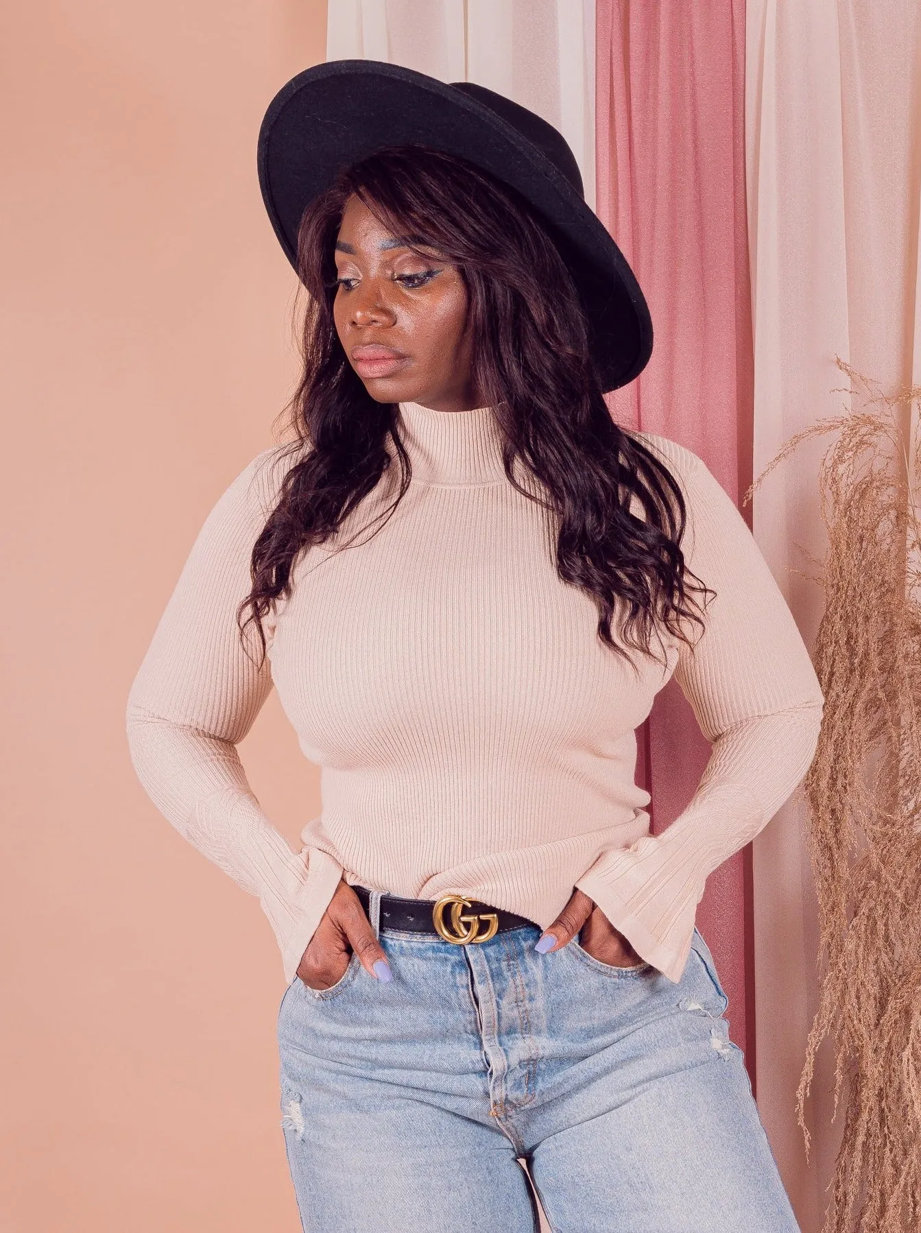 Looking Out Mock Neck Sweater Top