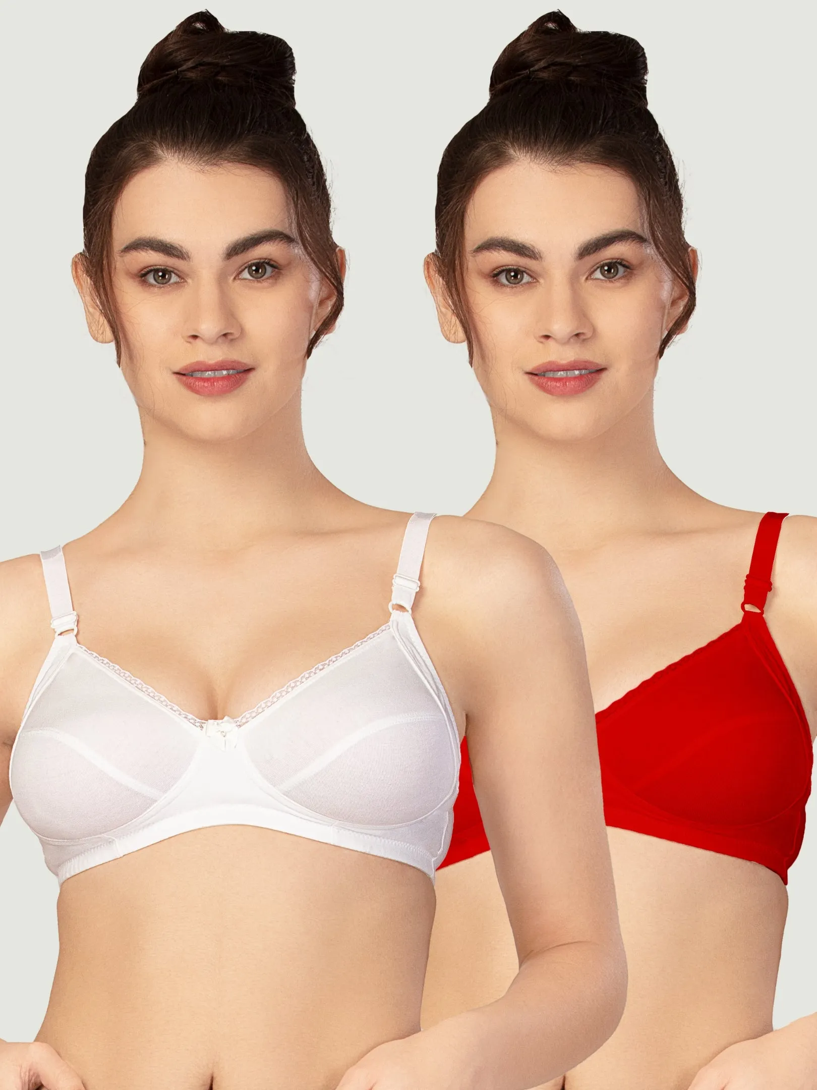 Lovable White and Tomato Red Non Padded Wirefree Bra Pack of 2 - COMFYST-White/T.RED