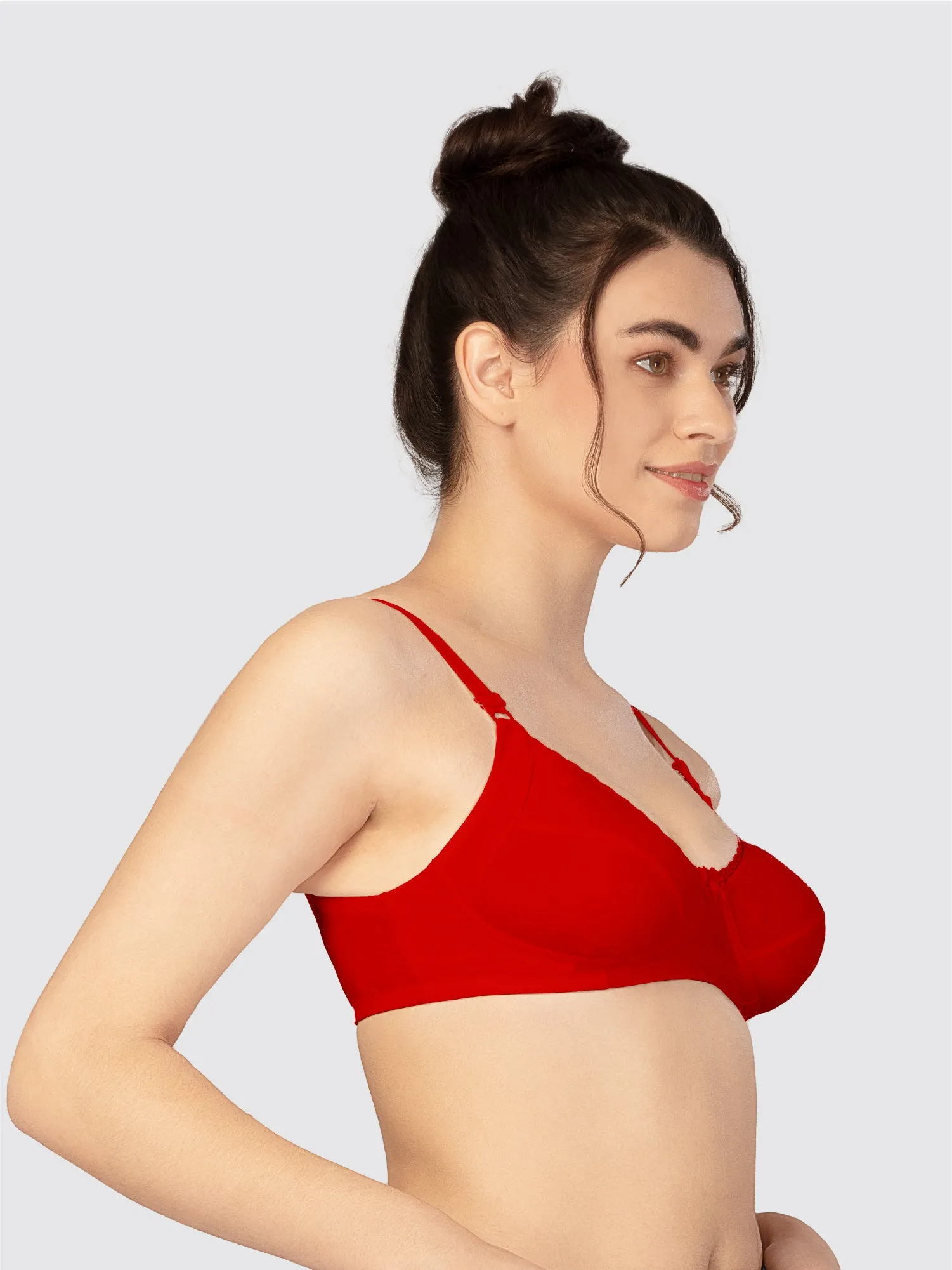 Lovable White and Tomato Red Non Padded Wirefree Bra Pack of 2 - COMFYST-White/T.RED