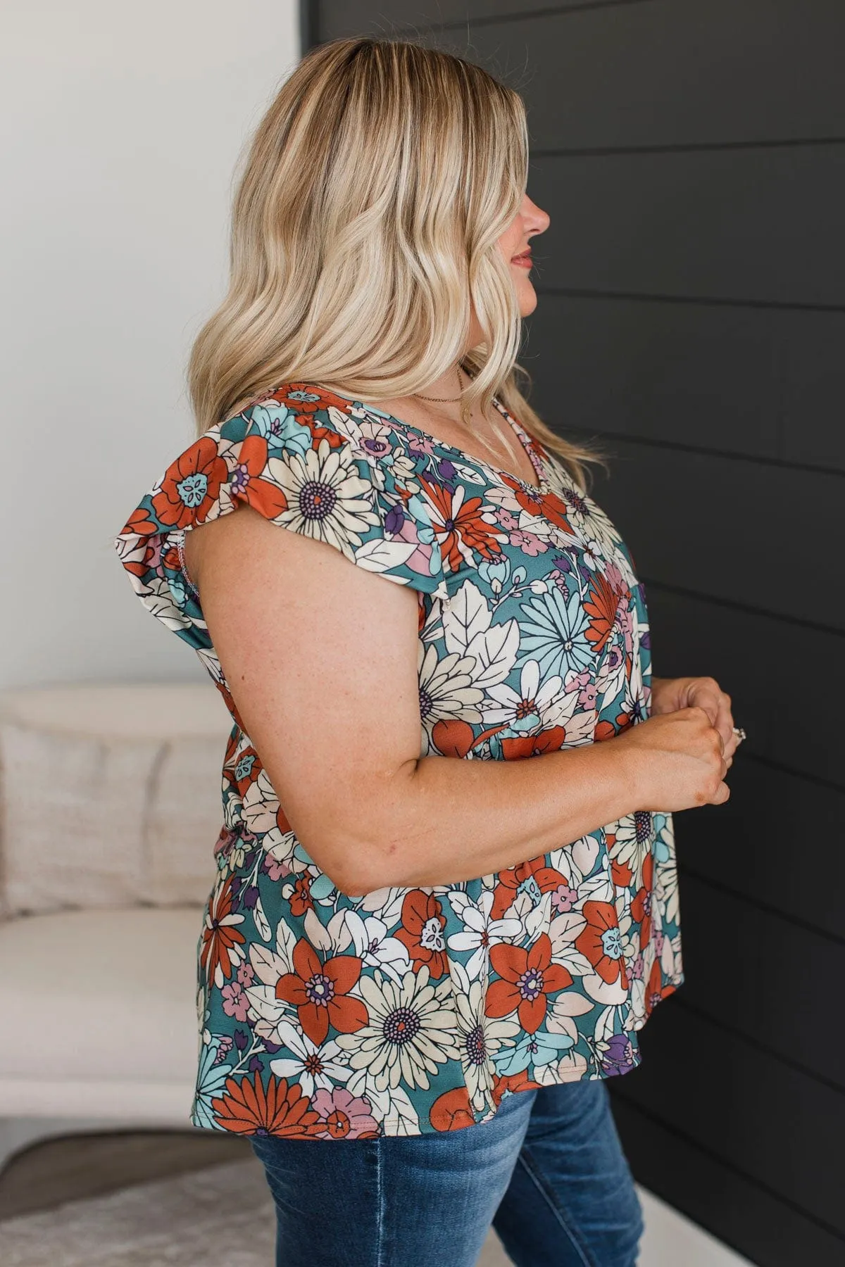 Love Again Floral Babydoll Top- Olive & Rust
