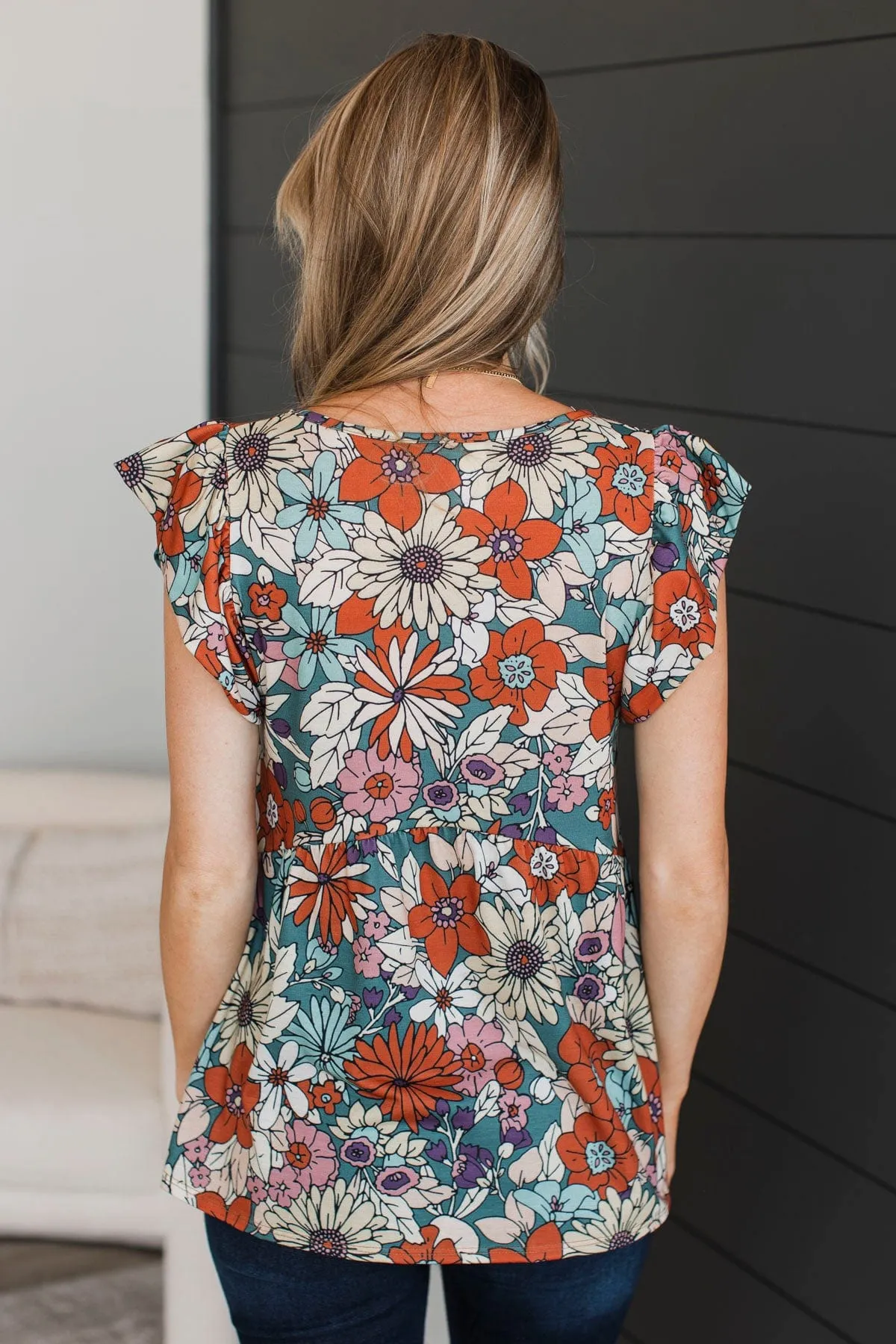 Love Again Floral Babydoll Top- Olive & Rust