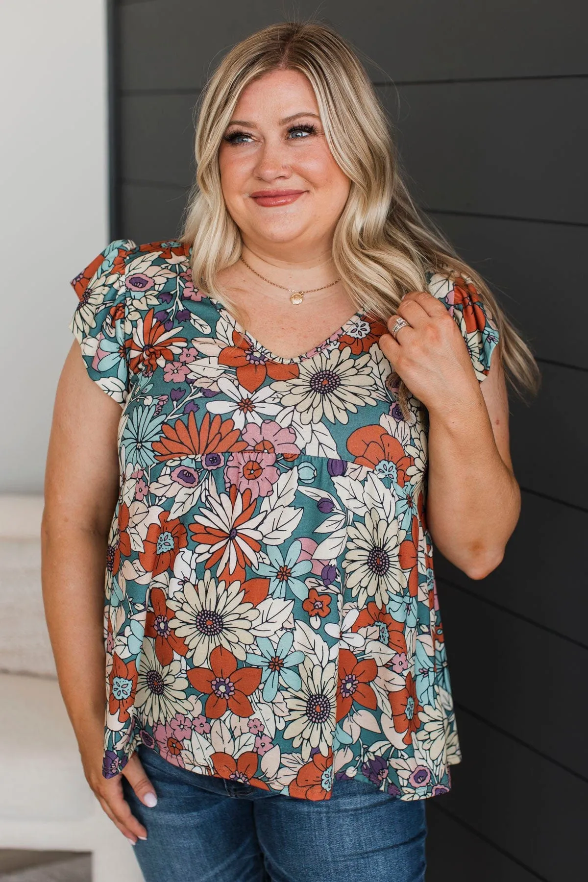 Love Again Floral Babydoll Top- Olive & Rust