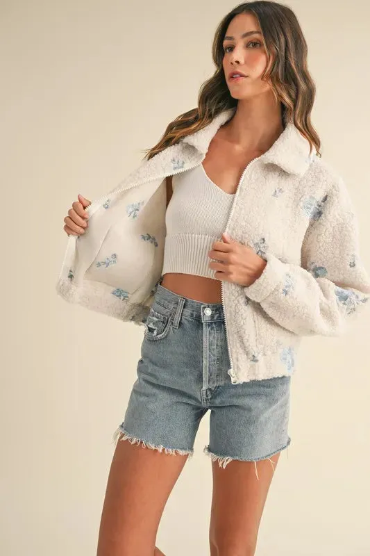 MABLE Floral Embroidered Fleece Teddy Jacket